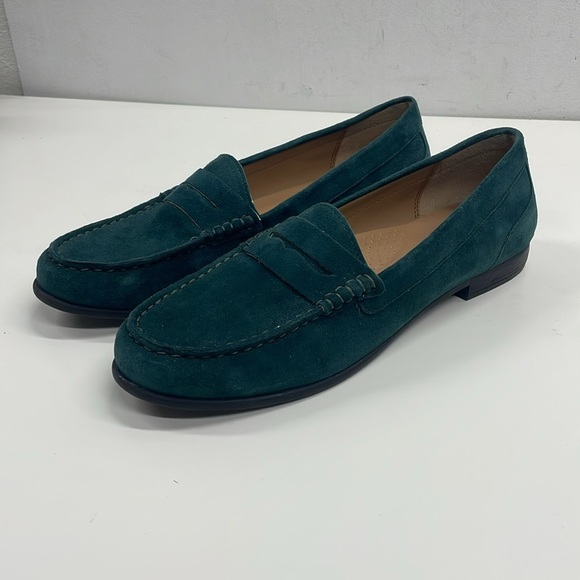 Array Womens Harper Emerald Leather Moc Toe Penny Loafers Shoes Size 8.5 Narrow - Picture 1 of 8